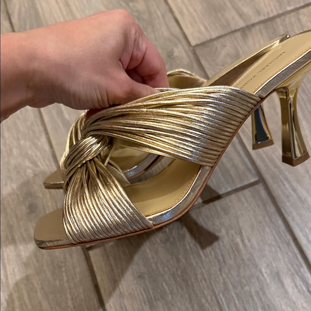 MICHAEL Michael Kors Metallic Gold Knotted Strap Mule Heels - Picture 8 of 10
